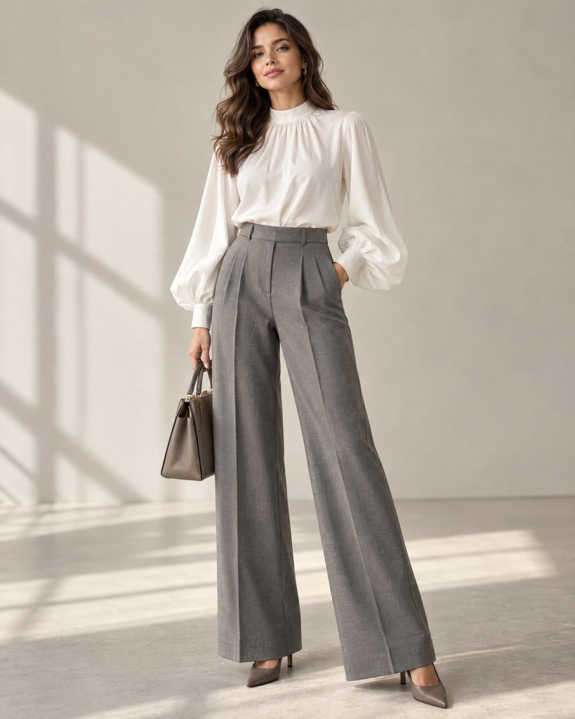 work outfit grey trousers summer